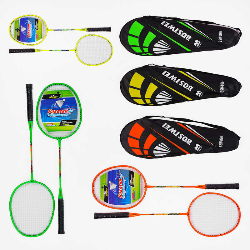 Бадмінтон С 64765 (50) 3 кольори, “TK Sport“, 2 ракетки, в чохлі, ВИДАЄТЬСЯ ТІЛЬКИ МІКС ВИДІВ