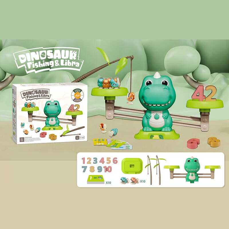 Балансир BQ 829 B (48/2) “Динозаврик“, магнітна риболовля, 2 вудочки, 10 двосторонніх карток, 10 голів динозаврів, цифри від 1 до 10, в коробці