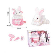 Зайченя з аксесуарами 933-143 E (8/2) звук серцебиття, рюкзак-переноска, пляшечка, фен, щітка, в коробці