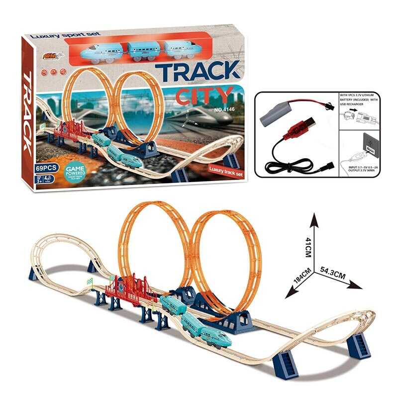 Залізниця  4146 B (18) 73 елементи, 2 локомотиви, вагон, мертва петля, мостик, акумулятор, USB-кабель, в коробці