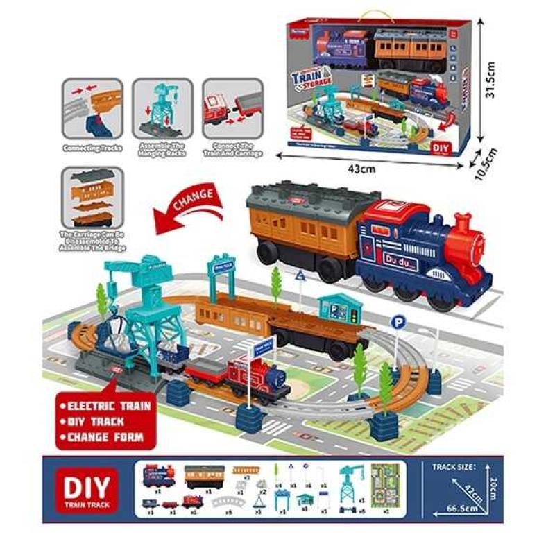 Залізниця 128-38 (18/2) локомотив, розкладний вагон, вантажний потяг з автоматичним рухом, аксесуари, наліпки, в коробці