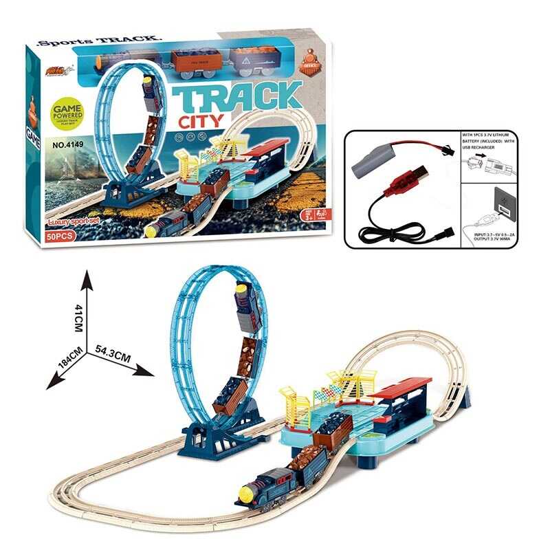 Залізниця 4149 B (18) 50 елементів, локомотив, 2 вагони, мертва петля, платформа, акумулятор, USB-кабель, в коробці