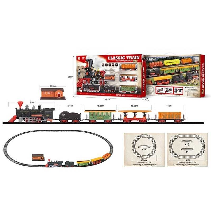 Залізниця 5143 (18/2) 26 елементів, звуки, підсвічування, локомотив, 4 вагони, в коробці