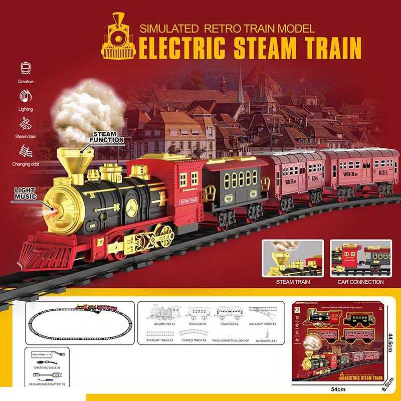 Залізниця 699-4 A (12) 16 елементів, локомотив, 3 вагони, акумулятор 3.7 V, підсвічування, парогенератор, звуки, в коробці