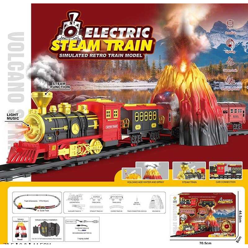 Залізниця 699-51 A (8) 20 елементів, локомотив, 3 вагони, акумулятор 3.7 V, підсвічування, парогенератор, звуки, вулкан, в коробці