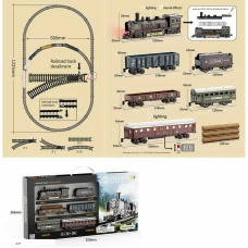 Залізниця HS 8018 A (24)  звук, підсвічування, ретро локомотив, 5 вагонів, в коробці