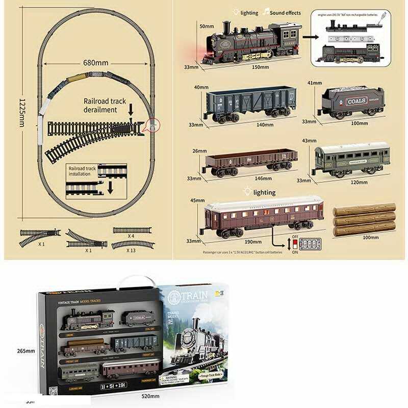 Залізниця HS 8018 A (24) звук, підсвічування, ретро локомотив, 5 вагонів, в коробці Залізниця HS 8018 A (24) звук, підсвічування, ретро локомотив, 5 вагонів, в коробці