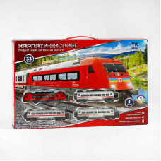 Залізниця TK - 82115 (24/2) “TK Group“, ОЗВУЧУВАННЯ УКРАЇНСЬКОЮ МОВОЮ, “Карпати-експрес”, підсвічування, голосові ефекти, 33 деталі, 4 вагони, в коробці