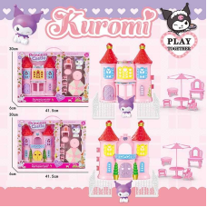 Замок JX 731 KE (48/2) 2 види, висота 24см, герой, трюмо, 3 стільчики, парасоля, пуфик, парканчик, в коробці