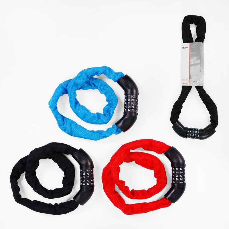 Замок велосипедний C 65162 (30) ВИДАЄТЬСЯ ТІЛЬКИ МІКС ВИДІВ, 80 см, металевий ланцюг