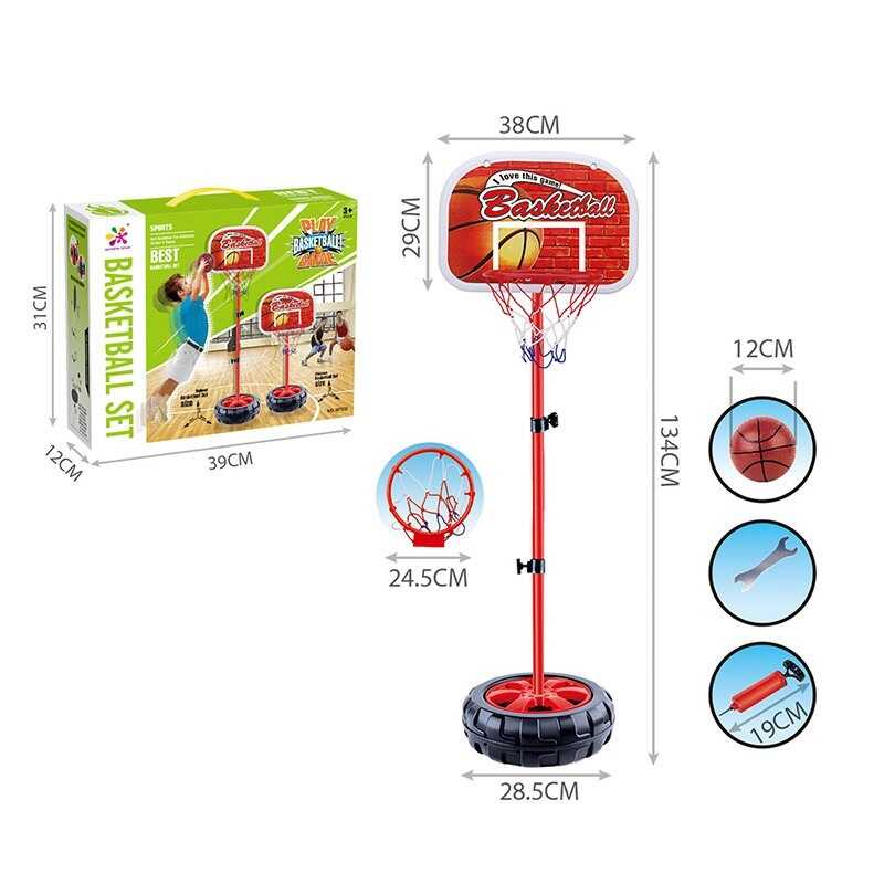 Баскетбол WT 332-1 (12) висота 134 см, регульована металева стійка зі щитом та кільцем, гумовий м“ячик, насос, в коробці