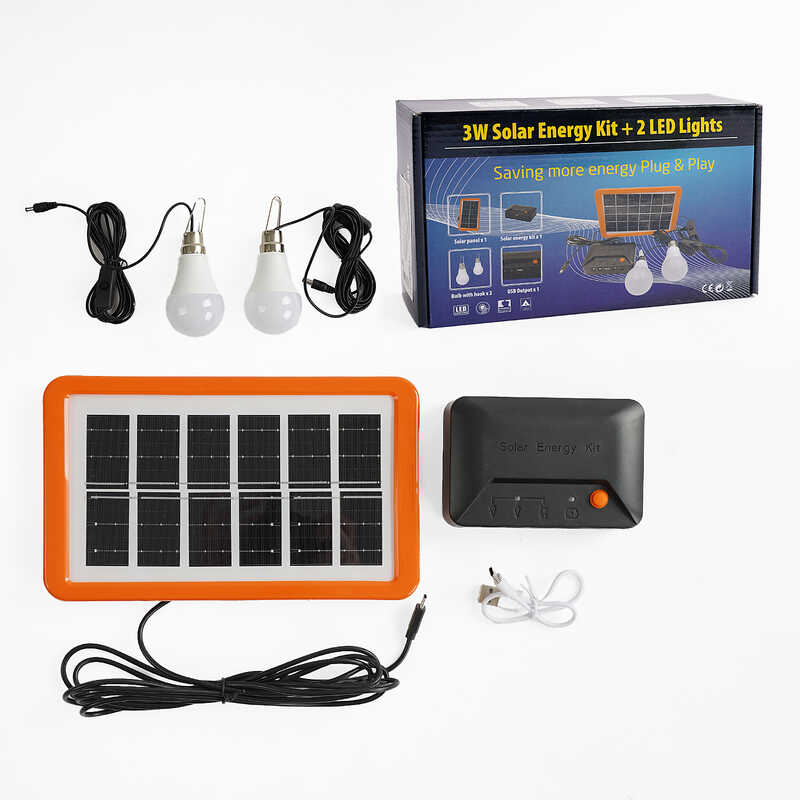 Зарядна станція С 68427 (20) сонячна панель, потужність 3 Вт, 2 LED-лампи по 150 LM з вимикачами, акумулятор 3.7 V 4000 mAh, кабель USB Type-C, у коробці