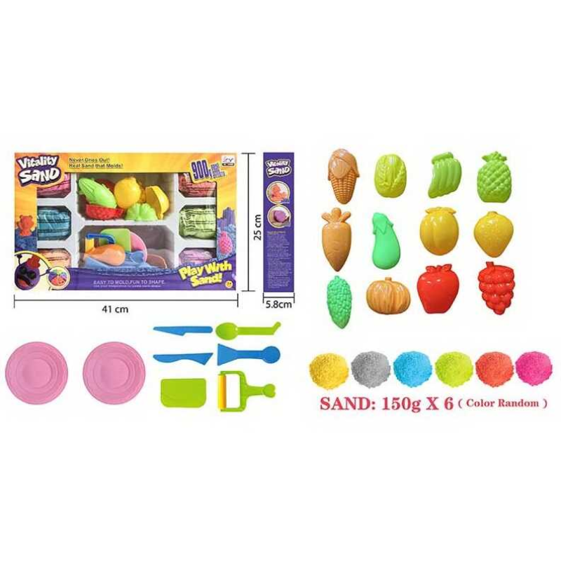 Кінетичний пісок 1901 D/F/G (18/2) 3 види, 900 г, 6 кольорів, 14 форм, інструменти, в коробці, ВИДАЄТЬСЯ ТІЛЬКИ МІКС ВИДІВ