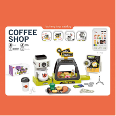 Кав“ярня 668-142 (36) 41 елемент, звукові ефекти каси, кавоварка наливає напій, вітрина з солодощами, стаканчики, круасани, пончики, в коробці