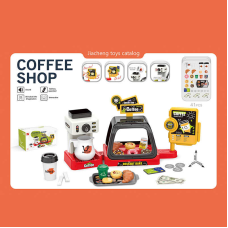 Кав“ярня 668-143 (36) 41 елемент, звукові ефекти каси, кавоварка наливає напій, вітрина з солодощами, стаканчики, круасани, пончики, в коробці
