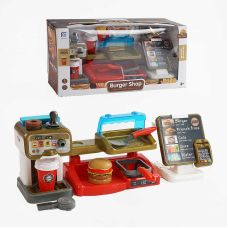 Кав`ярня 818-295 (12) “Фастфуд” касовий апарат, звук, від батарейок, кавомашина, фритюр, прилавок, бургер, аксесуари, в коробці