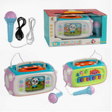 Караоке 6621 (12/2) підсвічування, піаніно, мелодії, пісні, звуки тварин, барабани, мікрофон, озвучування англійською, в коробці