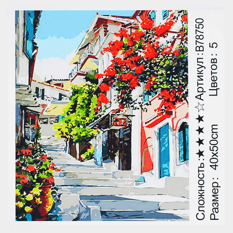 Картина за номерами + Алмазна мозаїка B 78750 (30) “TK Group“, 40х50 см, “Італійське місто“, в коробці