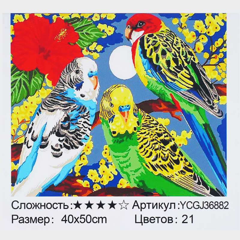 Картина за номерами YCGJ 36882 (30) “TK Group“, 40х50 см, “Веселі папужки”, в коробці