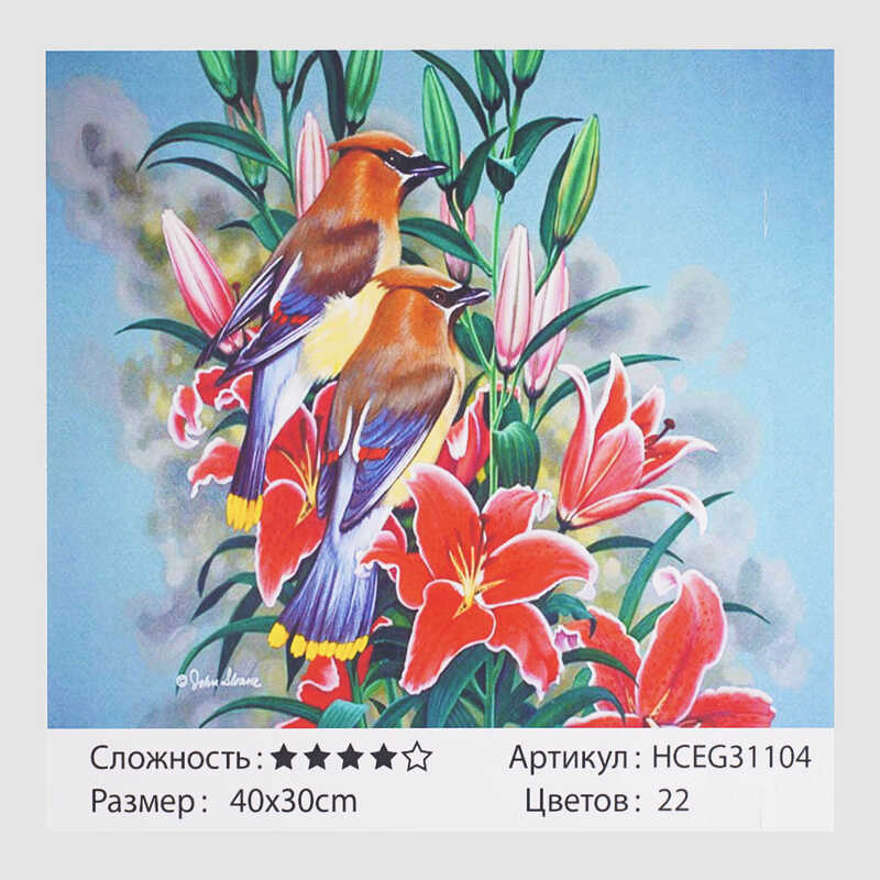 Картини за номерами HCEG 31104 (30) “TK Group“, “Птахи і лілії“, 40х30 см, в коробці