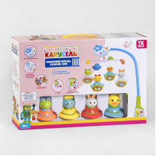 Карусель 29238 (18) “TK Group“, ОЗВУЧУВАННЯ УКРАЇНСЬКОЮ МОВОЮ, 4 підвіски брязкальця, на ліжечко, обертання, підсвічування, 6 мелодій, в коробці