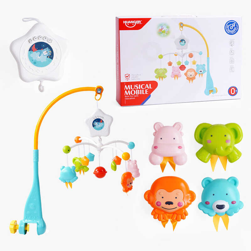 Карусель HE 0307 (24/2) мелодії, світлова проекція, фігурки тварин, брязкальце, в коробці