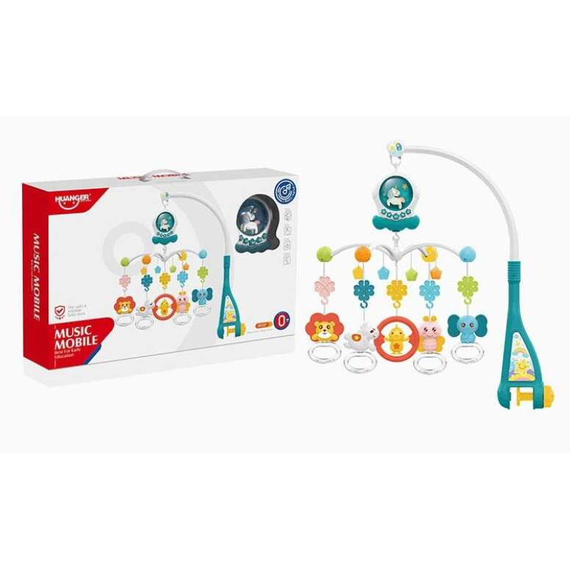 Карусель HE 0311 (12) мелодії, регуляція гучності, 5 брязкалець, прорізувачі, підсвічування, на батарейках, в коробці