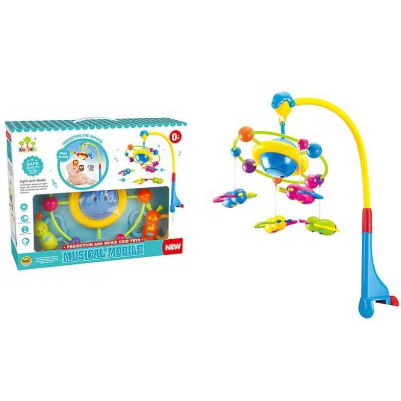 Карусель SL 81016 A (18) 3 режими, 4 підвіски-брязкальця, проєктор, колискова мелодія, на батарейках, в коробці