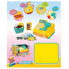 Касовий апарат 35653 (12/2) підсвічування, звук, калькулятор, сканер, автоматичне висування шухляди, кошик, муляжі продуктів, монет, купюр, кредитної картки, в коробці