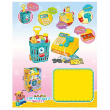 Касовий апарат 35654 (8/2) звуки, підсвічування, калькулятор, муляжі грошей, муляжі продуктів, кошик для супермаркету, в коробці