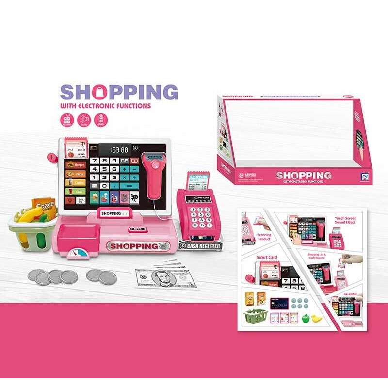 Касовий апарат 818-378 (16/2) розмір - 28.5х13х16.5 см, калькулятор, сканер, термінал, кошик, продукти, картка, гроші, чеки, монети, звуки, підсвічування, рухомі елементи, в коробці