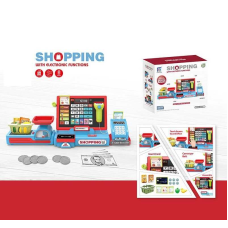 Касовий апарат 818-393 M (20) звуки, підсвічування, калькулятор, висувна шухлядка, муляжі продуктів і грошей, в коробці