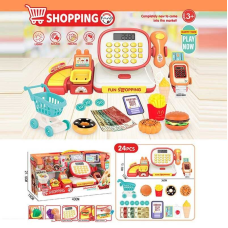 Касовий апарат 997-26 (24/2) 24 аксесуари, звук, підсвічування сканера, муляжі продуктів, міні-візочок, калькулятор, в коробці