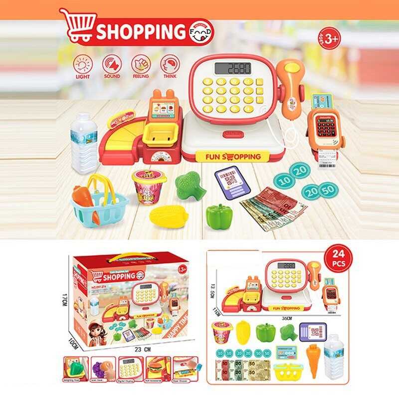 Касовий апарат 997-27 A (60/2) 24 елементи, функціональний калькулятор, сканер, платіжний термінал, ваги, звук, підсвічування, кошик, монети, картка, харчові продукти, в коробці