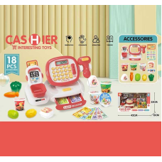 Касовий апарат C 668-31 (24/2) 18 аксесуарів, муляжі харчових продуктів, підсвічування сканера, звук, калькулятор, іграшкові гроші, в коробці