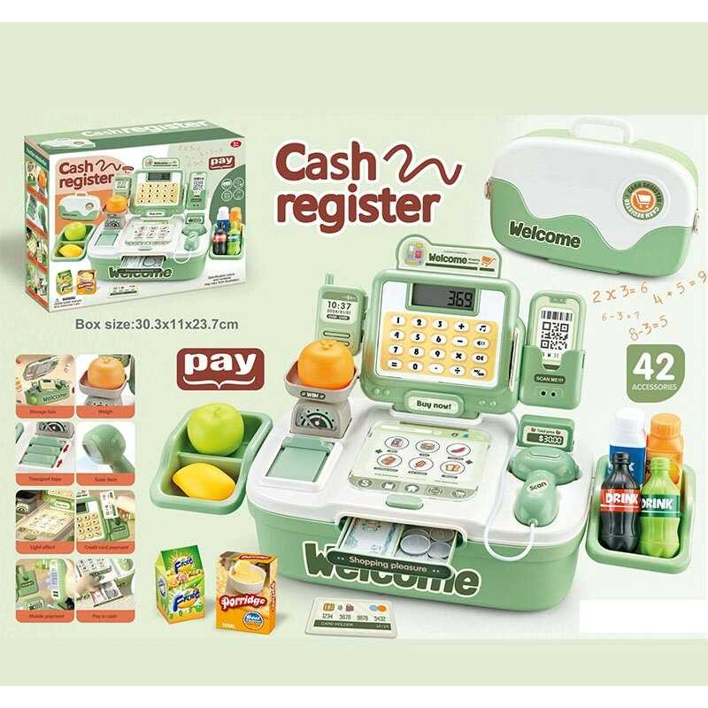 Касовий апарат H 369 A (24) автоматичний принцип роботи, озвучення англійською мовою, 8 пісень, підсвічування, сканер, калькулятор, ваги, рація, аксесуари,в коробці