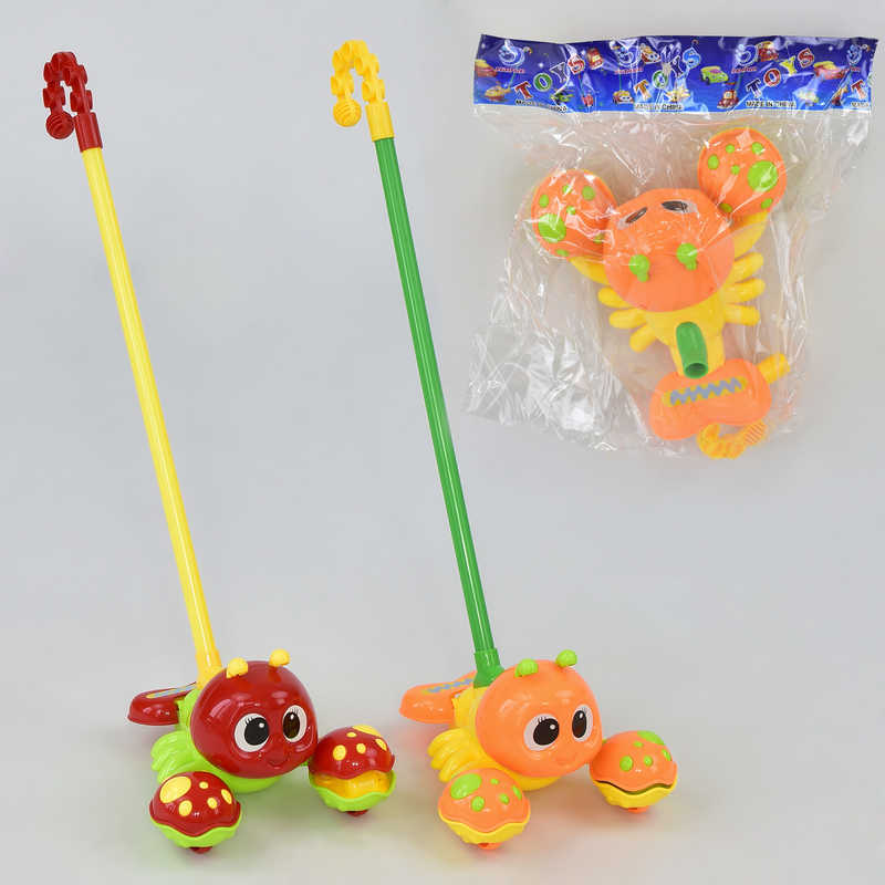 Каталка 0350 (96/2) “Крабик“ на паличці, з брязкальцем, 2 кольори, в пакеті