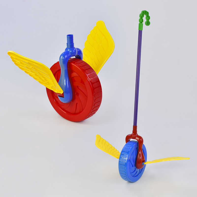 Каталка 0355 (96/2) “Колесо“ з тріскачкою, махає крилами, 2 кольори, на паличці, у пакеті