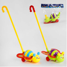 Каталка 0376 (96/2) “Бджілка“, 2 кольори, з дзвіночком, на паличці, 54 см, в пакеті