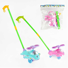 Каталка 198-12 А (96) “Вертоліт“, 2 кольори, на батарейках, підсвічування лопатей, на палиці, з дзвінком, витягує язичок, в пакеті
