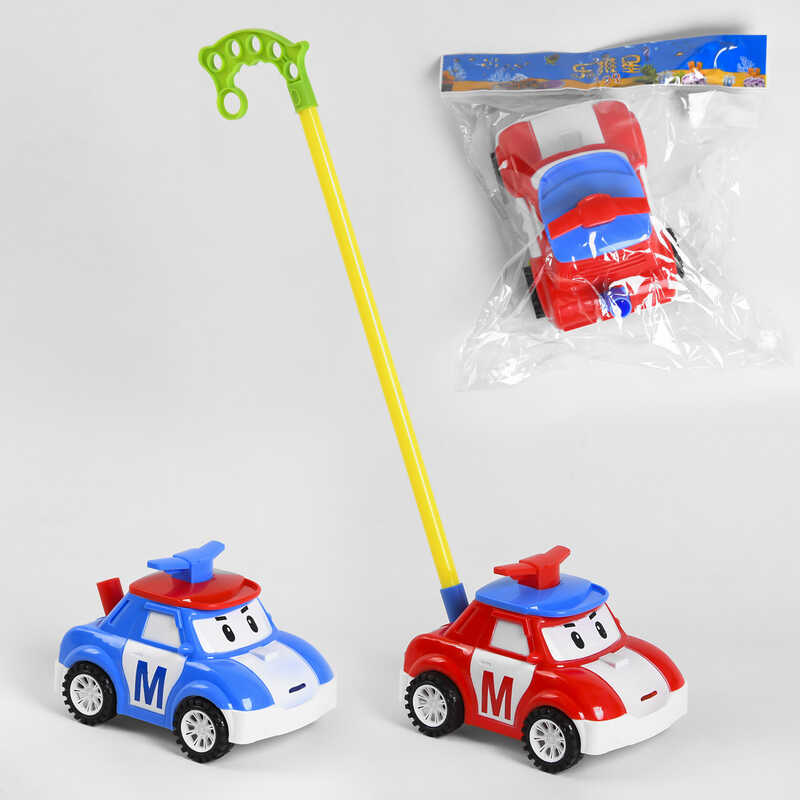 Каталка 198-20 (72/2) “Машинка“ 2 кольори, на палиці, з пискавкою, в пакеті