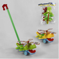 Каталка 367 (60/2) “Крокодил“, 2 кольори, дзвіночок, з ручкою, в пакеті