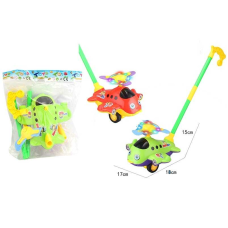 Каталка 9904 A (120/2) 2 кольори, “Літак”, підсвічування, дзвоник, на паличці, у пакеті