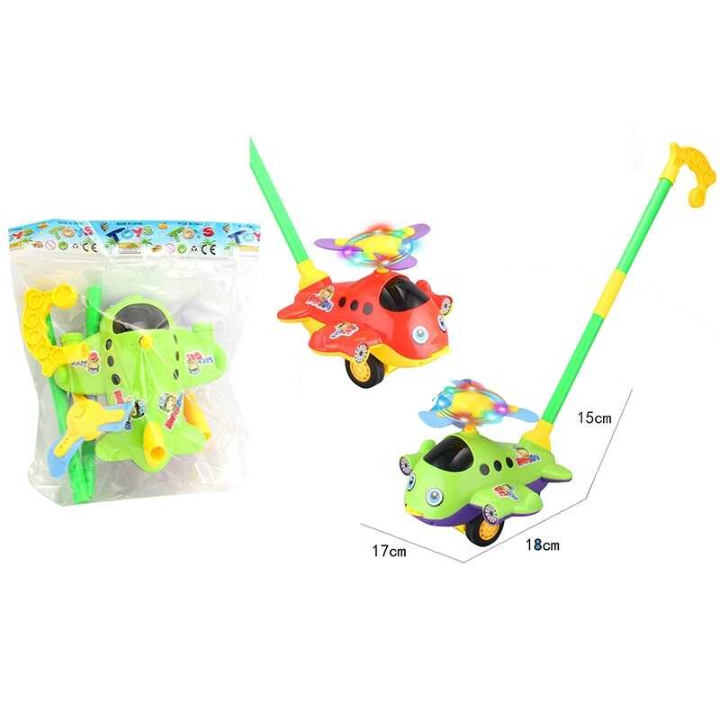 Каталка 9904 A (120/2) 2 кольори, “Літак”, підсвічування, дзвоник, на паличці, у пакеті