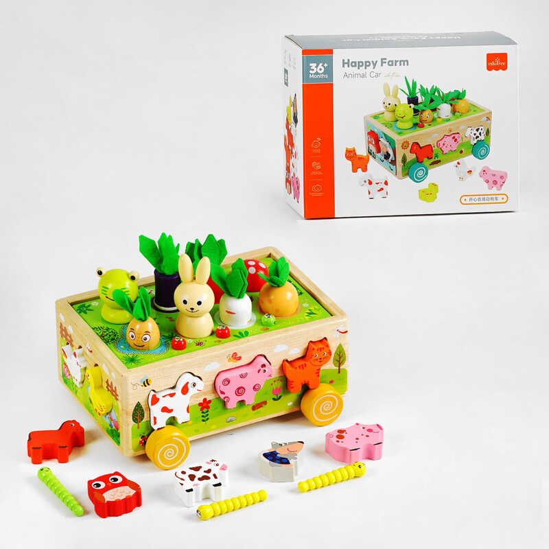 Каталка C 61631 (24) “Ферма”, овочі, тваринки, хробачки, сортери, в коробці