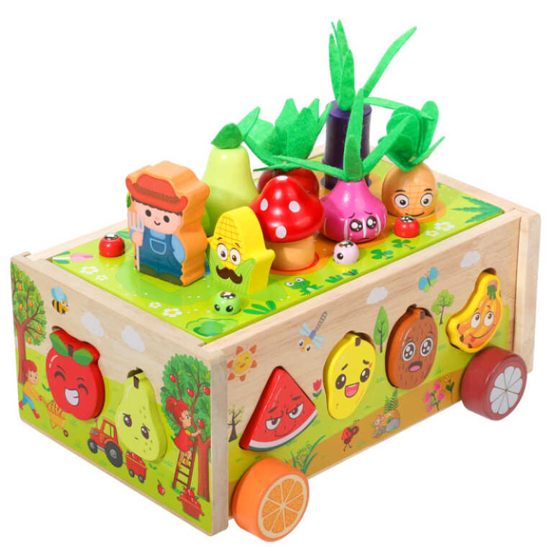 Каталка C 71010 (24)  дерев’яна, 21.1х16х9.9 см, сортер, магнітна гра, галявина з овочами, в коробці