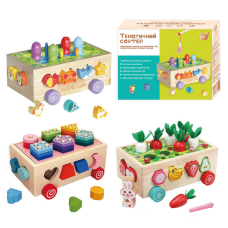 Каталка логічна 22995 (24) “WToys“, дерев“яна, 3 в 1, сортер, 1 тематична гра, каталка на коліщатах, в коробці