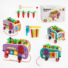 Каталка логічна C 68265 (24) дерев’яна, ксилофон, шестерні, пальчикові гра, годинник, стукалка, в коробці