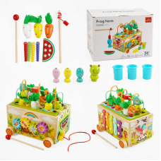 Каталка логічна C 68354 (24) дерев’яна, ксилофон, шестерні, пальчикова гра, годинник, , магнітна риболовля, в коробці