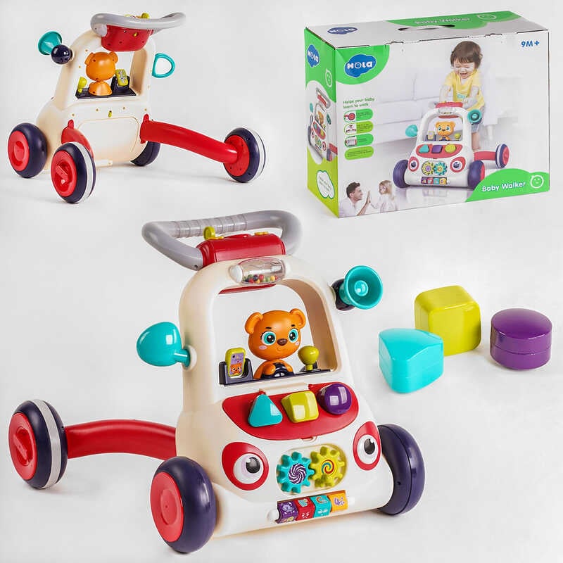 Каталка НЕ 8997 (3) “Hola“, “Автомобіль“, підсвічування, звуки, мелодії, сортер, шестерні, в коробці